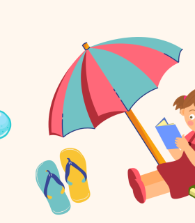enfant lisant sous un parasol